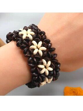 Wood Bead Bracelet Stretchy Ocean Vacation Boho Hawaii Surfer Hippie Tropical